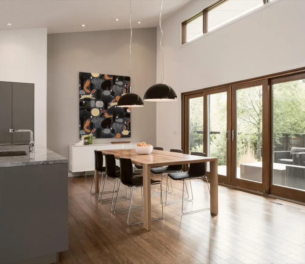 Dining area with sliding glass doors